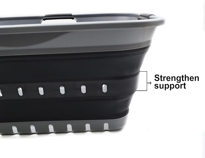 SAMMART 42L (11 gallon) Collapsible Plastic Laundry Basket - Foldable Pop Up Storage Container/Organizer - Portable Basket - Space Saving Hamper/Basket (2, Grey/Black)