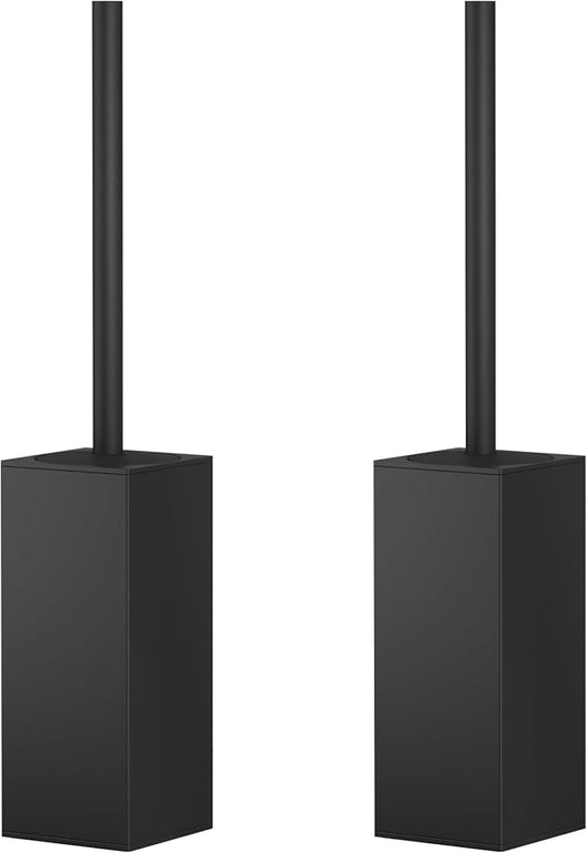 FORIOUS Toilet Brush and Holder Set, Heavy Duty 304 Stainless Steel Base Square and Long Handle for Bathroom Deep Cleaning, Drip-Proof, Space Saving for Storage, 2 Toilet Bowl Brush Head, Black