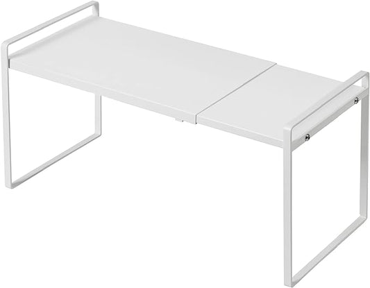 Nxconsu Cabinet Shelf Organizer Expandable, 8.6 Inch Deep Adjustable 13 to 24 Inch Metal Shelf Riser for Kitchen Pantry Cupboard Countertop Under Sink, Heavy Duty Stackable Storage Rack, White