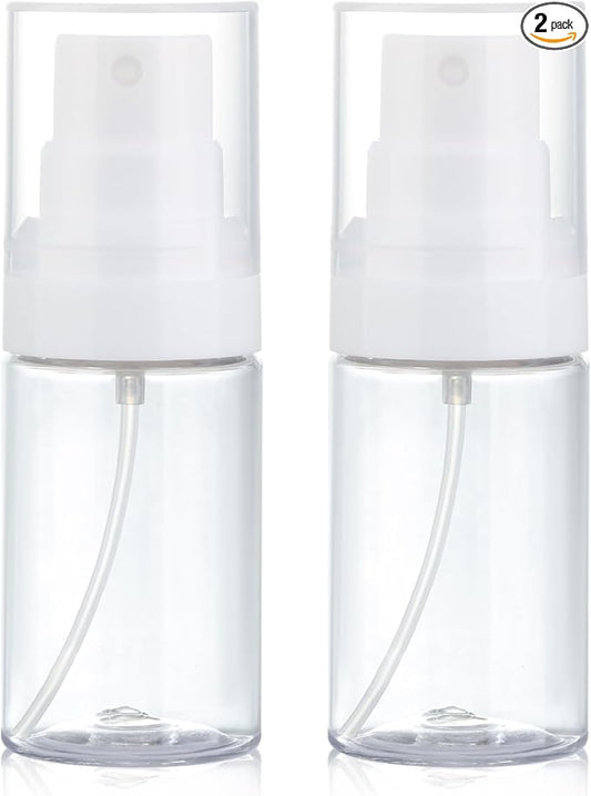 Travel Spray Bottles 2 Pack 1.35oz Small Fine Mist Spray Bottles, Portable Refillable Plastic Travel Bottle Set for Toners, Perfume, Rose Water
