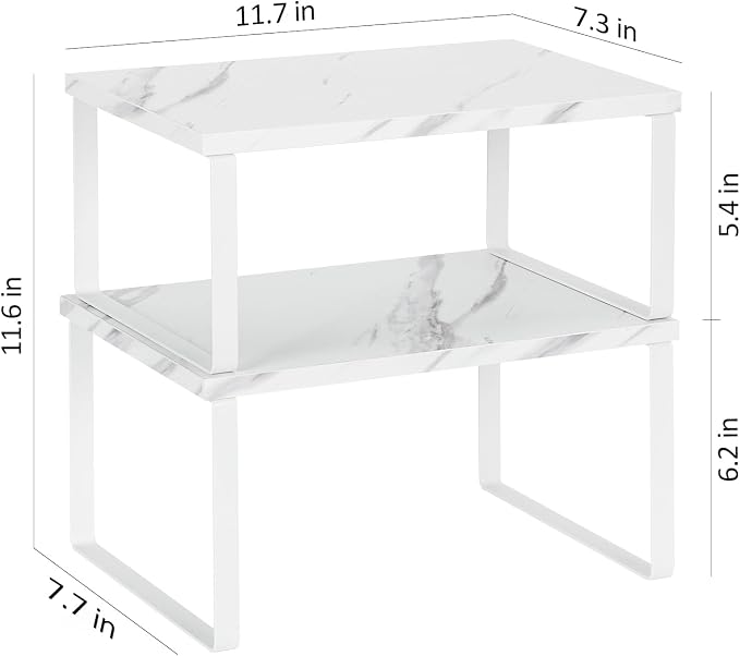 NEX Kitchen Counter Shelf, Stackable Cabinet Shelf Organizers Expandable Countertop Shelf for Pantry, Set of 4, White