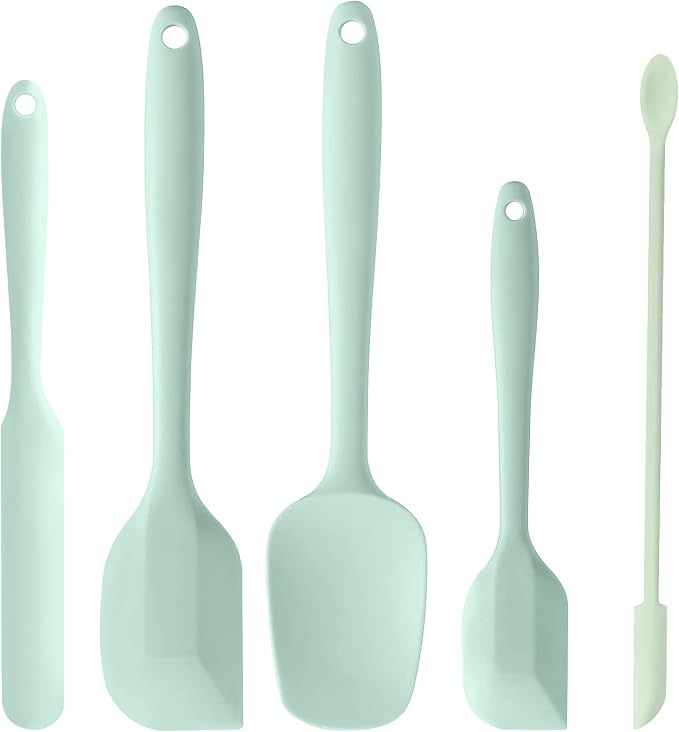 5 Piece Mint Green Silicone Spatula Set, Heat Resistant Rubber Spatulas Set, Silicone Kitchen Utensils Set Dishwasher Safe for Nonstick Cookware