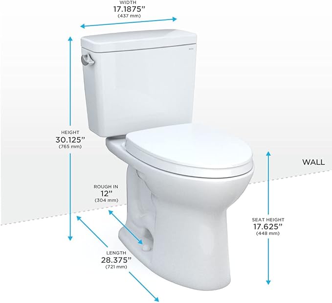 TOTO Drake Two-Piece Elongated 1.28 GPF Universal Height TORNADO FLUSH Toilet with CEFIONTECT and SoftClose Seat, WASHLET+ Ready, Cotton White - MS776124CEFG#01