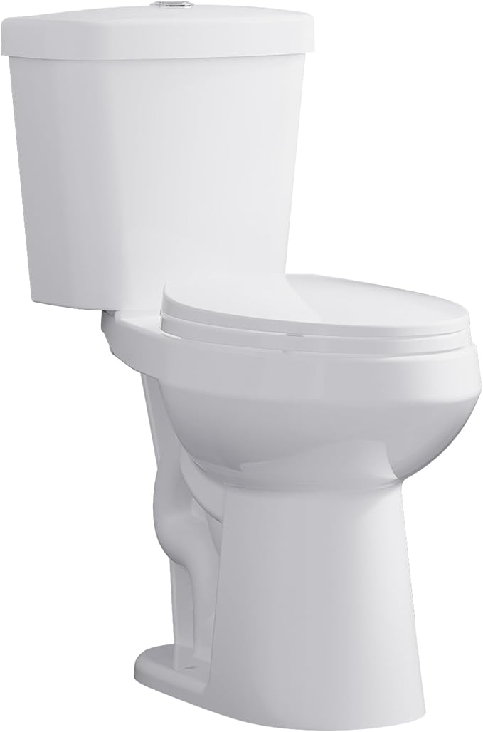 Two Piece Toilet 19 inch Chair Height Elongated Bowl, Top Dual Push, High Seat Toilet for Elderly, Comfortable Bathroom Toilet with Soft-Close Seat White