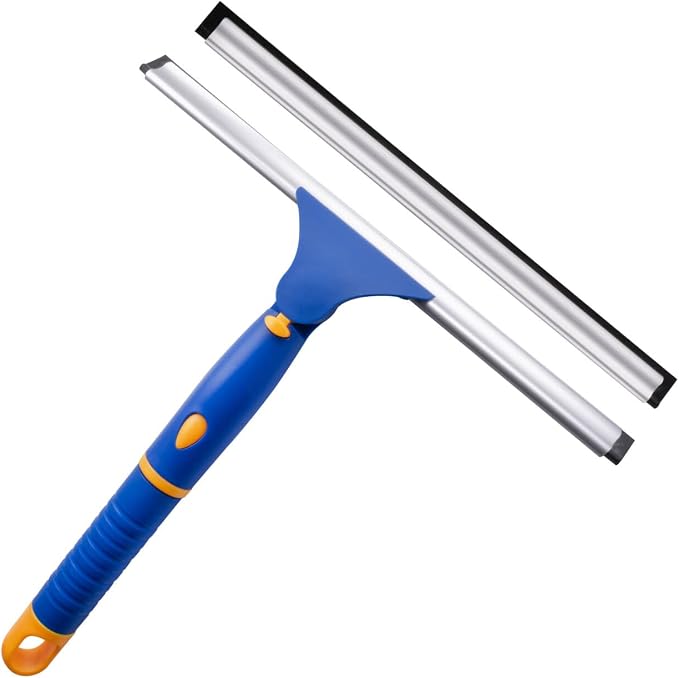 Swivel Shower Squeegee for Glass Doors, All-Purpose Anti-Slip Window Squeegee with 2 Blades, Window Cleaner Tool Bathroom Squeegee for Shower Doors, Tile Shower Walls，Mirrors,Car Windshields