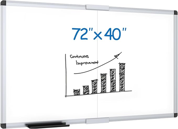 VIZ-PRO Large Magnetic Dry Erase Whiteboard, 72 x 40 Inches, Foldable | Silver Aluminum Frame, Wall-Mounted White Board with Marker Tray for School Office and Home