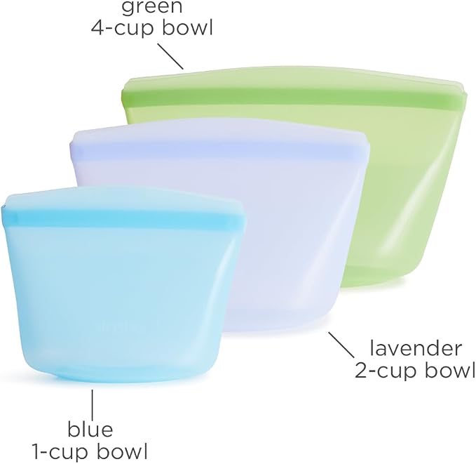 Stasher Silicone Reusable Storage Bags, 3-Pack, Reusable Freezer Bags, Microwave, Dishwasher, Oven Safe, Sous Vide, Premium Lunch Containers, Eco Friendly, Food Storage Bags, Snack Bags, Multicolor