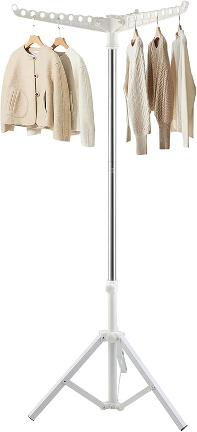 Clothes Drying Rack,Dry Rack for Clothes 36-68" Satin Finish Thickened Stainless Steel Heavy-Duty Tripod Base Space-Saving Collapsable 3 Rotatable Arms