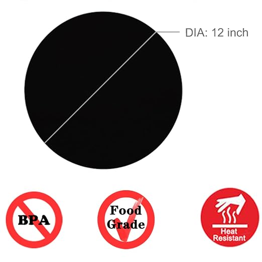 Silicone Microwave Mat 12 Inch, Non Stick Turntable Mat for Kitchen, Multi-Purpose Heat Resistant Oven Mat 2 Pack (Black)