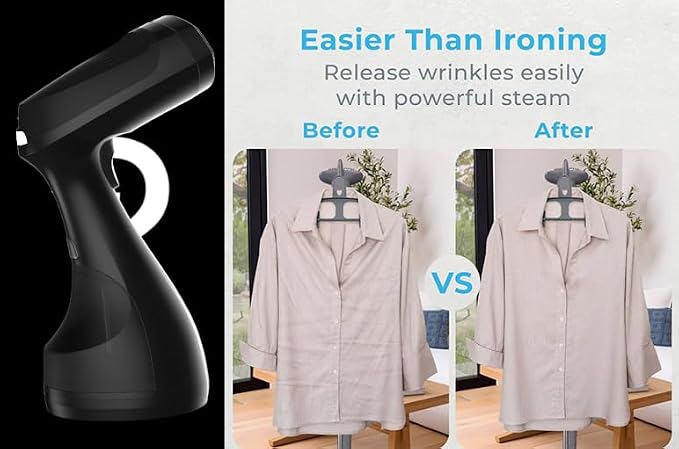 Garment Steamer, 1500W Travel Steamer with 300ml Detachable Water Tank, Fast 30s Heat-Up, Auto-Off, Handheld Steamer for Wrinkle Removal on Clothes, Garments, and Fabrics Black