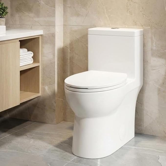 Elongated One-Piece Toilet, 16" ADA Compliant Ceramic Construction, Dual Flush 1.1/1.6 GPF, Includes Quick-Install PP Seat, Comfort Height in White