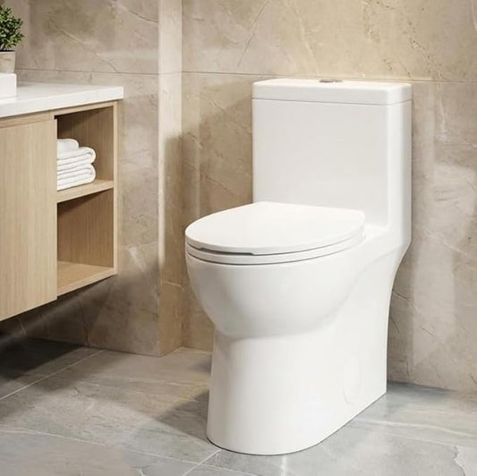 Elongated One-Piece Toilet, 16" ADA Compliant Ceramic Construction, Dual Flush 1.1/1.6 GPF, Includes Quick-Install PP Seat, Comfort Height in White