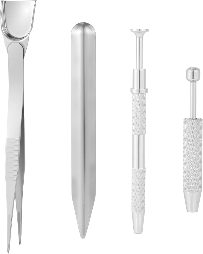 Gosknor 4pcs Cake Decorating Tools Set, Stainless Steel Bead Scoop Spatula Tweezers & 2 Icing Pens Professional Sprinkles Piercing Grabber Tools for Baking Cookies Cupcake Decoration (Silver)