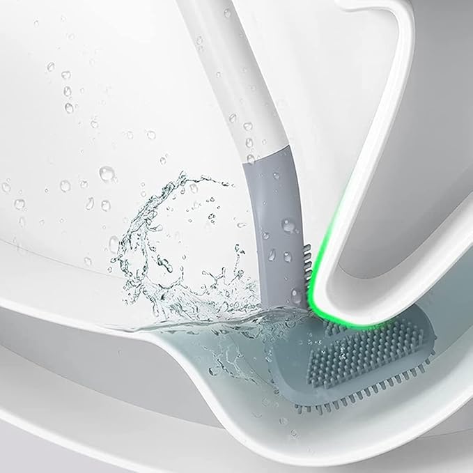 Toilet Brush, Long Handle Golf Toilet Brush with Holder 360° Deep Cleaning Flexible Silicone Toilet Cleaner Brush Wall Mounted for Bathroom (2Pcs White Brush)