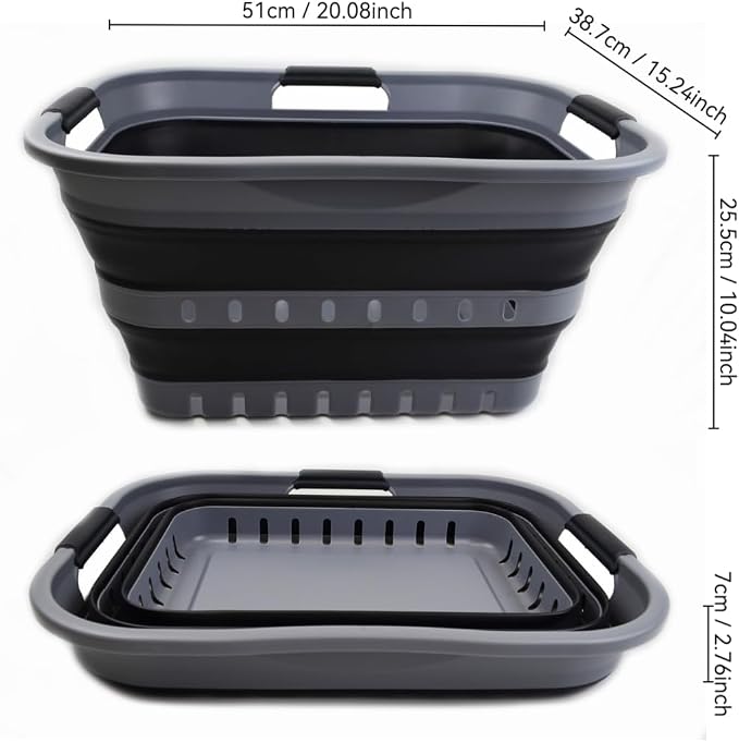 SAMMART Set of 2-30L (8 gallon) Collapsible Plastic Laundry Basket - Foldable Pop Up Storage Container/Organizer - Space Saving Hamper/Basket (2, Grey/Black)