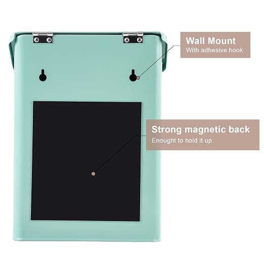 Magnetic Lint Bin for Laundry Room Organization and Storage,Light Green | Wall Mounted Metal Lint Box Holder Trash Can with Lid for Dryer,Lint Basket for Laundry Room Decor