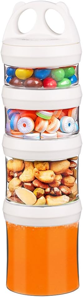 SELEWARE White Stackable Snack Containers for Kids Toddlers Adults, 31oz | Portable Food Storage Containers for Snacks Formula Powder Drinks and Travel, Twist Lock System Airtight Leak-proof BPA Free