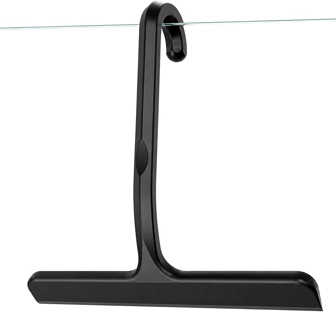 Silicone Shower Squeegee for Shower Glass Doors with Built-in Hook - One-Piece Seamless Bathroom Squeegee, Streak-Free Window Squeegee Cleaner Tool for Mirror, Tile, Countertop, Car Windshield (Black)