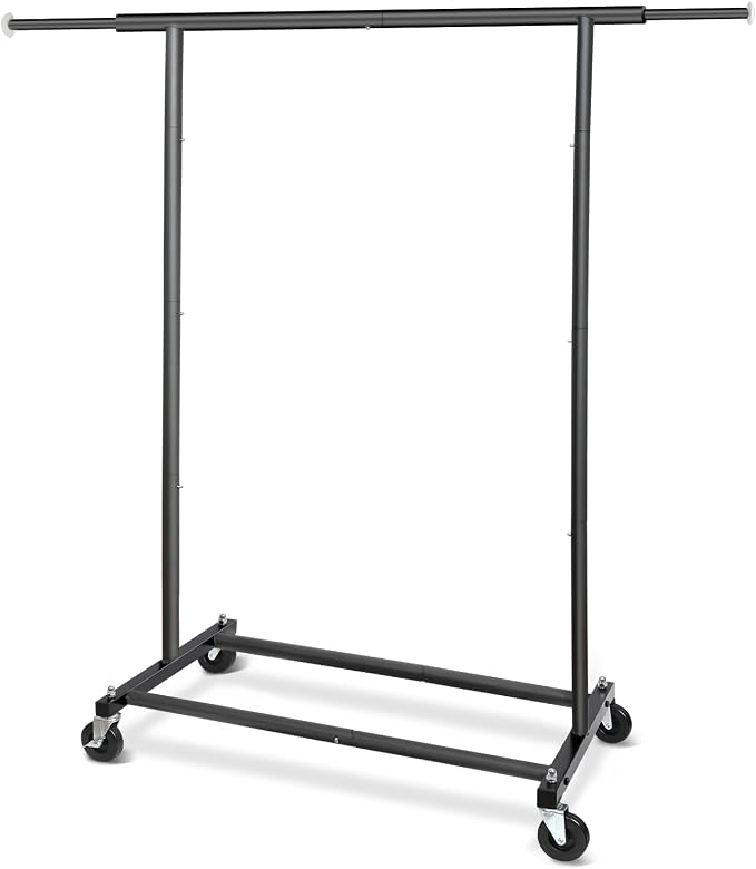 Fishat 59" H Simple Portable Standard Black Rolling Clothes Garment Rack | Metal Freestanding Hanging Organizer, Mobile Lockable Wheels, Portable Freestanding, for Storage, Drying, Bedroom