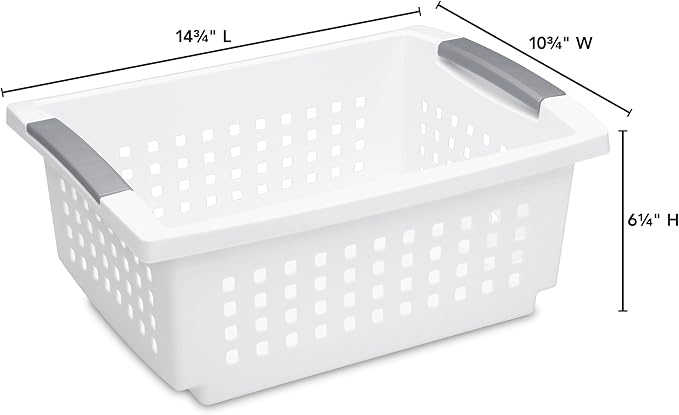 Sterilite 16 Pack Medium Stacking Basket, Open Top Storage Bin with Handles, White - Ideal for Home Closets, Kitchens, or Office Organization