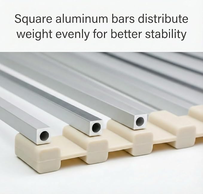 Medium Aluminum Roll Up Dish Drying Rack (17" x 13") - Fits Sinks up to 16 Inches, Heavy Duty Square Bar, Rust-Proof & Heat Resistant with Removable Dish Holder (Beige Medium)
