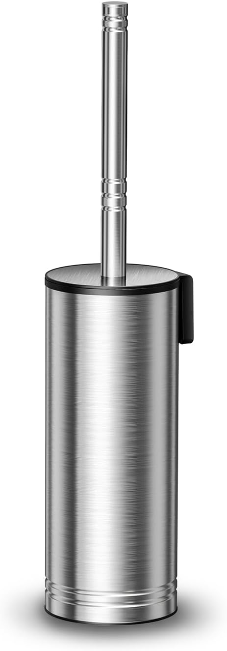 HAMITOR Toilet Brush and Holder Set: 304 Stainless Steel Heavy Duty Deep Cleaning Bowl Cleaner Brush with Curved Bristle - Space Saving Wall-Mounted for Home Apartment Bathroom Accessories Silver