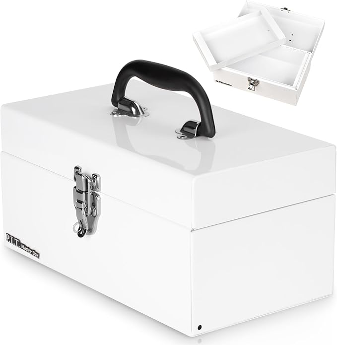 P.I.T. 12 Inch Tool Box,Portable Small Steel ToolBox with Metal Latch Closure for Household, Warehouse,Tools Storage,White