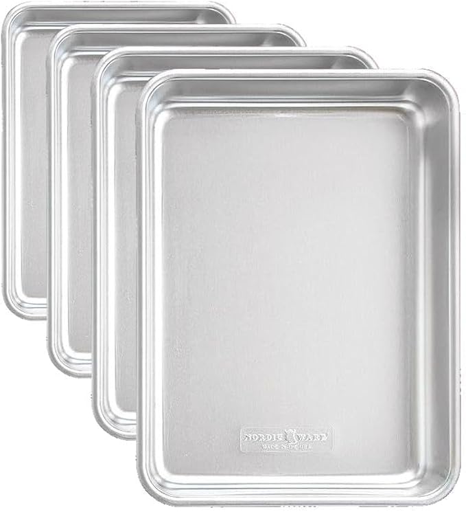 Nordic Ware Natural Aluminum Commercial Rectangular Cake Pan, Exterior dimensions 12.9 x 9.5 x 2.5 inches and interior dimensions 12.1 x 8.8 x 2.5 inches (Pack of 4)