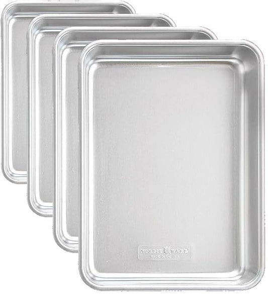 Nordic Ware Natural Aluminum Commercial Rectangular Cake Pan, Exterior dimensions 12.9 x 9.5 x 2.5 inches and interior dimensions 12.1 x 8.8 x 2.5 inches (Pack of 4)