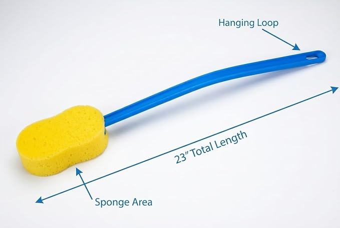 NOVA 23” Extra Long Bath & Back Sponge Brush – Long Handle Body Washer & Back Scrubber for Hard-to-Reach Back, Legs & Feet, Great for Applying Lotion or Cream, Lightweight Shower & Bath Brush with Hanging Loop