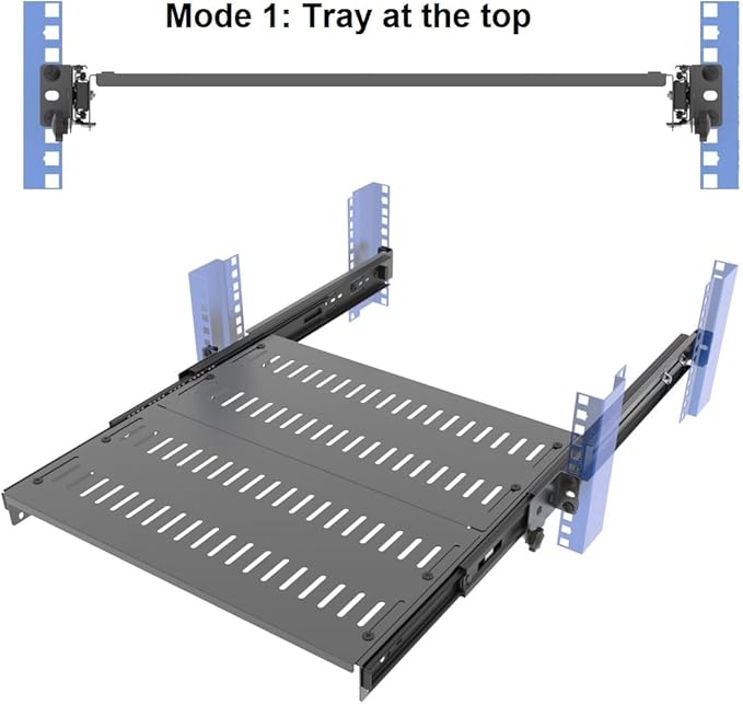 1U 19 inch Sliding 4-Post Vented Rack Mount Tray 14.6-22.3" D | Server Rack Shelf 16-20" Deep with Adjustable Mounting Deep 14.6"-22.3" for 19" Network Rack and Cabinet,Unassembled