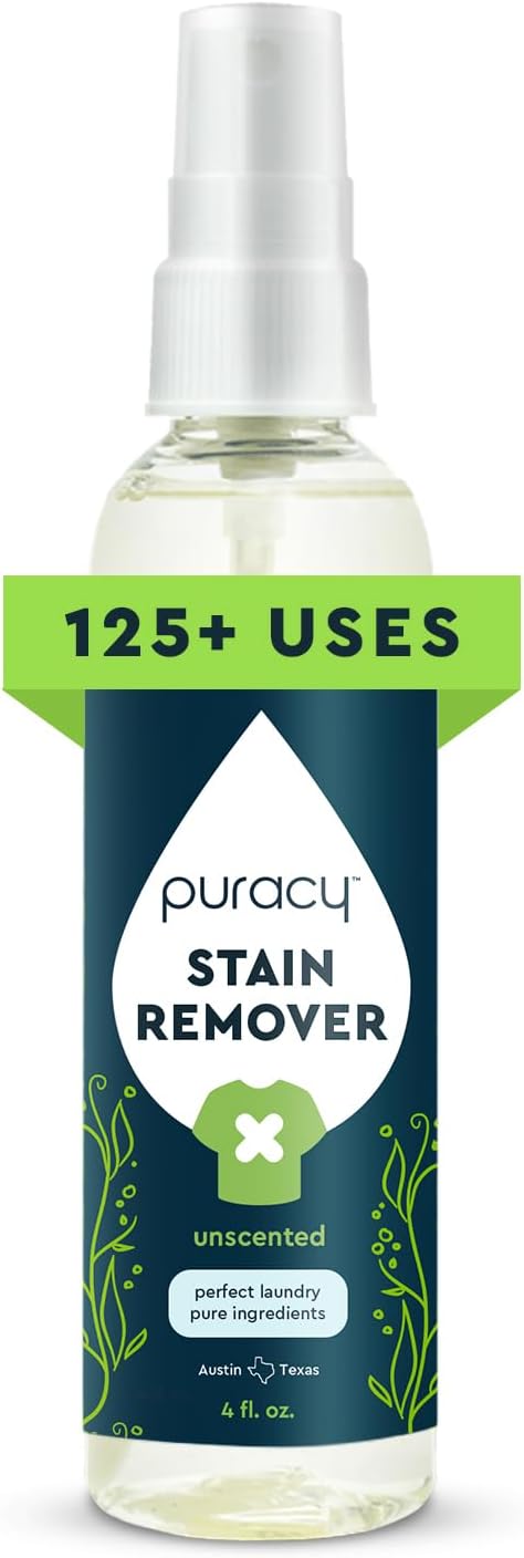 Puracy Stain Remover, Travel and Laundry Stain Cleaner for Clothes, Baby Essentials, Kids Stains, Oil and Fabric Spot Cleaner, (Stain Remover Spray, 4 fl oz)