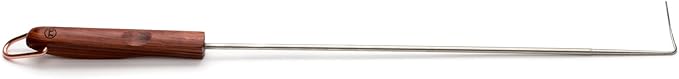 Outset Rosewood Handle Grill Meat Hook, BBQ Pigtail Food Flipper, 20 Inch, Stainless Steel
