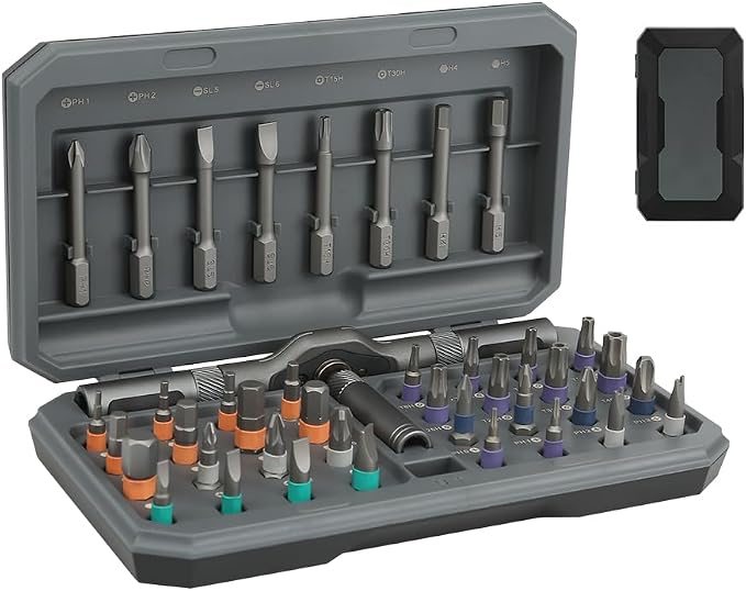 Asnish 42 in 1 Magnetic Ratchet Screwdriver Set with Precision Bits | Compact repair kit with removable magnetic bits for computers, laptops, game consoles, Ring Doorbells, bicycles and furniture