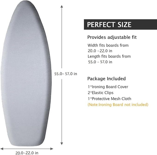 SheeChung Ironing Board Cover and Pad 22“x57”,Thick Iron Board Cover with Padding,Heat Reflective and Scorch Resistant,Wide Ironing Board Cover with Adjustable Fasteners and Velcro,Silver Grey