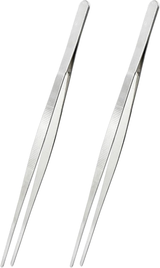 2Pcs 12 Inch Kitchen Tweezers Tongs, Cooking Tweezers, Chef Tweezers professional, Long Handle Food Tweezers, Stainless Steel Tweezers for Culinary, Bar, BBQ, Plating