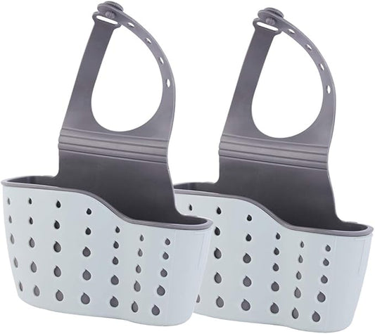 EC Kitchen Sink Caddy Sponge Holder Plastic Hanging Ajustable Strap Faucet Caddy with Holes