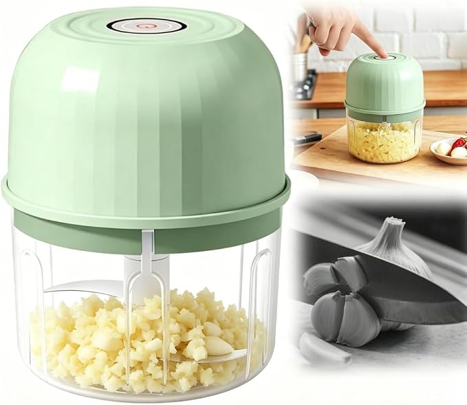 Electric Garlic Chopper, 2026 New Mini Portable Veggie Chopper Garlic Grinder Masher Onion Chopper, Rechargeable Wireless Food Processor for Garlic Onion Ginger Chili Vegetables Meat (Light Green)