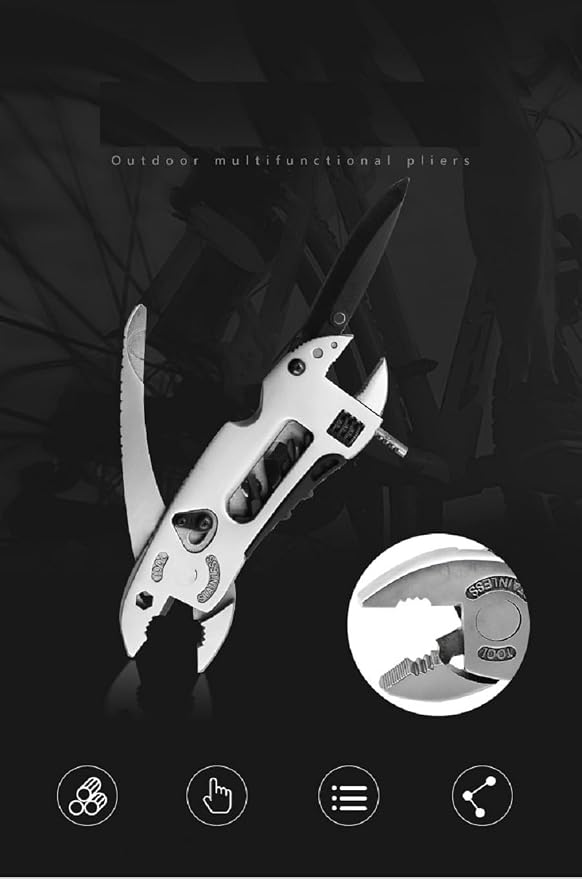Buyohlic Multitool Wrench with 7 Tools/Pliers/Wire Cutter/Flat Screwdriver Adjustable Multi Purpose Stainless Steel Tool