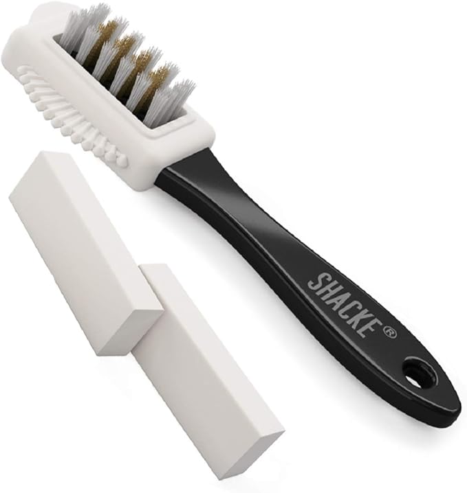 Suede Brush and Eraser Kit – 4-Way Nubuck Cleaner with 2 Erasers | Suede shoe brush & suede cleaner — rubber bristles, welts, nylon/brass lift dirt from shoes, boots, bags & purses