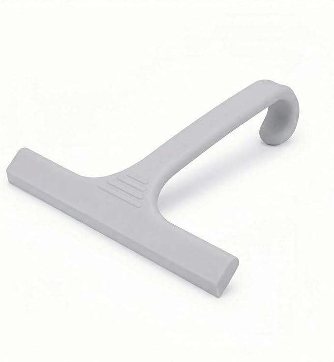 Silicone Shower Squeegee - All-in-One Design with Built-in Hook, 10 Inch Streak-Free Bathroom and car Cleaner for Glass Doors, Mirrors, Windows, Tiles Grey