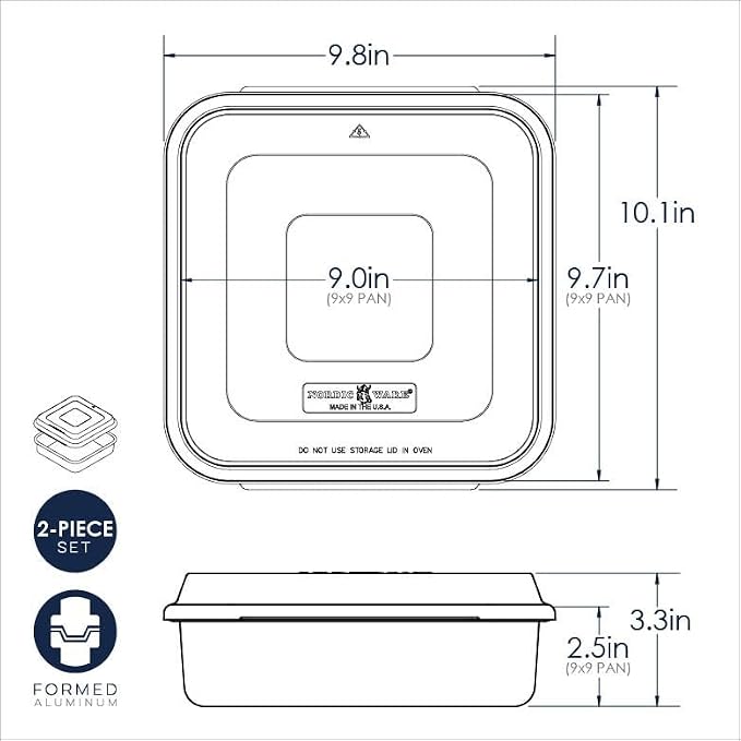 Nordic Ware Natural Aluminum Commercial Square Cake Pan with Lid, Exterior 9.88 x 9.88 Inches