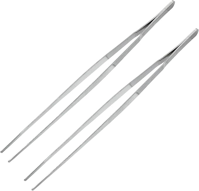 2Pcs 12 Inch Kitchen Tweezers Tongs, Cooking Tweezers, Chef Tweezers professional, Long Handle Food Tweezers, Stainless Steel Tweezers for Culinary, Bar, BBQ, Plating