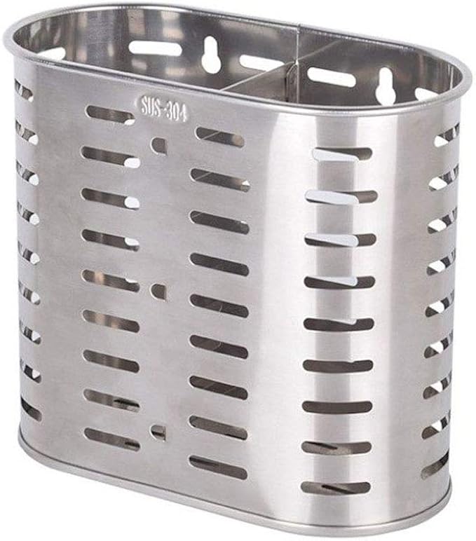 Self Adhesive 2 Compartments Mesh Utensil Drying Rack/Chopsticks/Spoon/Fork/Knife Drainer Basket Flatware Storage Drainer, 304 Stainless Steel