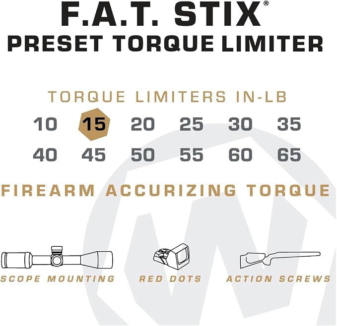 Fat Stix Individual Limiter 10-65 Inch-Pounds with Preset Torque, Accurately Tightens, Reversible, Compatible with Wheeler Fat Stix T-Handle Driver, for Gunsmithing, Reloading, and Torque Adjustment