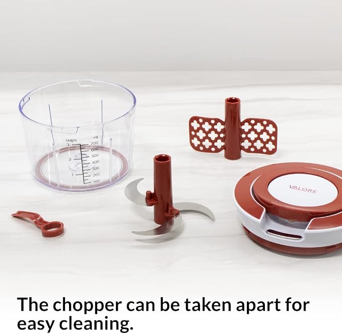 Valore Manual Food Processor Vegetable Chopper Medium 870 mL (3.6 cups) - Easy to Clean Garlic Onion Cutter, Portable All Purpose Quick Chop Kitchen Essential with Whisk Attachment