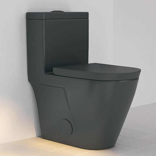 Eridanus One Piece Toilet with Comfort Chair Seat ADA Height 17.3", Powerful Dual Flush Modern Toilet, 1.1/1.6 GPF, 12" Rough-In, Elongated Toilet with Soft Closing Seat, Matte Black