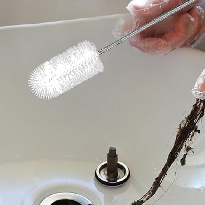 2pcs Flexible Long Drain Brush Set, Hose Pipe Stainless Steel Nylon Bristles Brushes with Dual Heads Tube Cleaner Brush for Kitchen, Sink, Drain Pipe, and Pipe Cleaning Tool