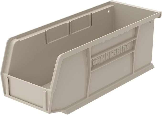 Akro-Mils 30224 AkroBins Plastic Storage Bins, Space-Saving Stackable Bins for Garage, Pantry, Craft Organization, 11" L x 4" W x 4" H, Stone, 12-Pack