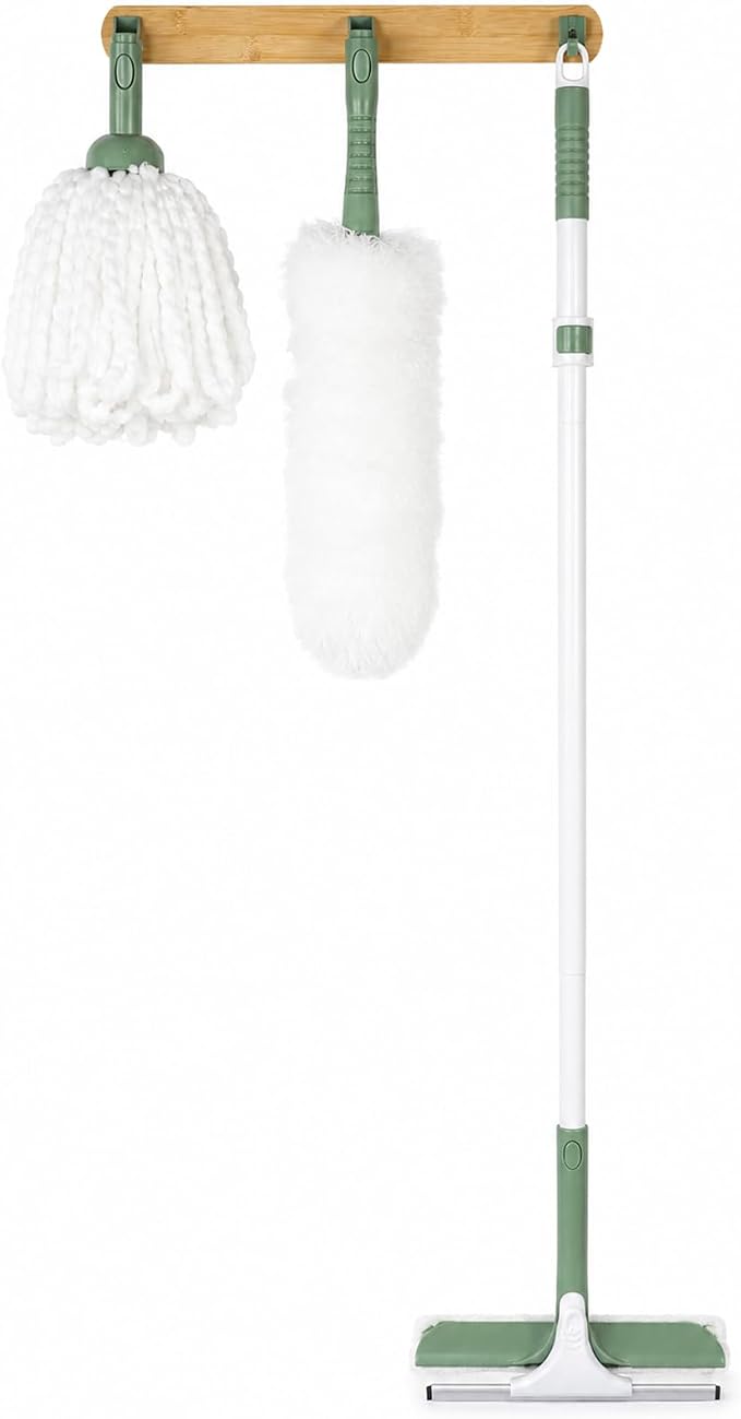 DEANIC 4-in-1 Window Squeegee Duster Mop with Holder Wall Mount Set | Cleaning Kit with Extendable Handle(43 inch to 49inch) for Ceiling Fans, Blinds,Glass,Floors and Home Cleaning
